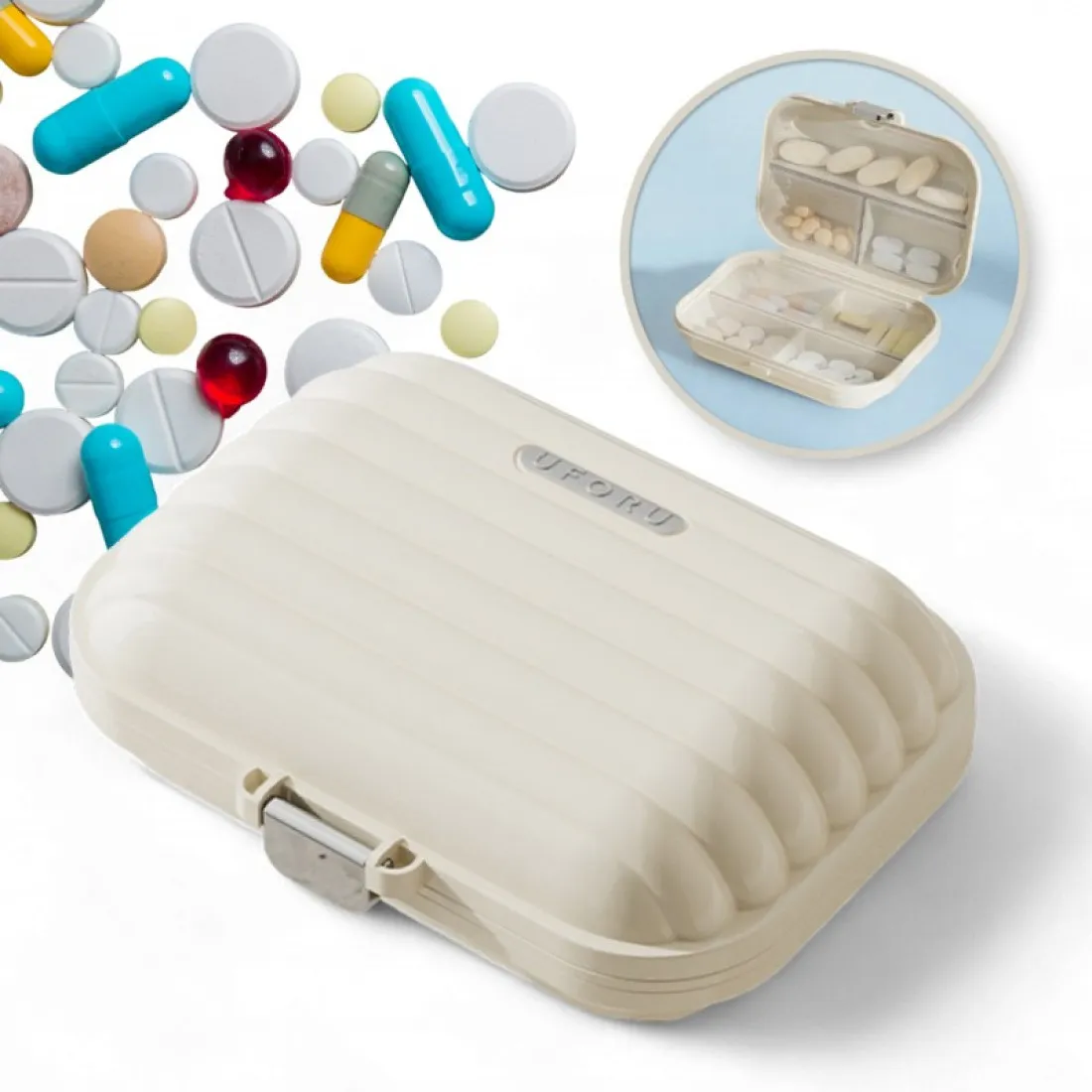 Organizér, dávkovač na lieky - drážkovaný biely