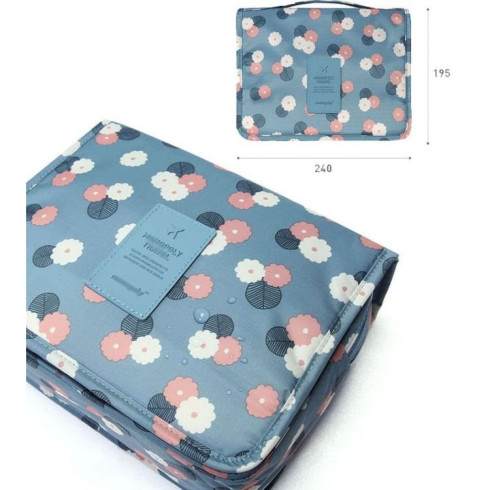 Organizér na kozmetiku - skladacia kozmetická taška, modrá kvety