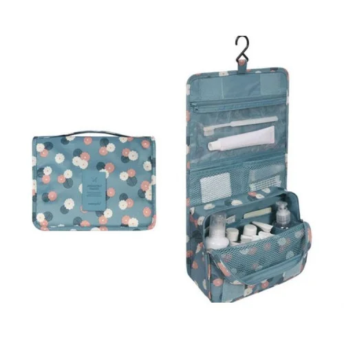 Organizér na kosmetiku - skládací kosmetická taška, modrá květiny