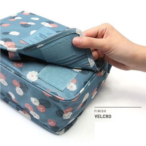 Organizér na kozmetiku - skladacia kozmetická taška, modrá kvety