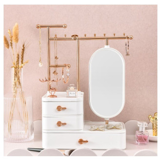 Organizér na šperky a kozmetiku so zrkadlom - biely