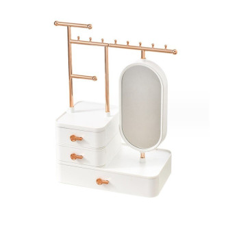 Organizér na šperky a kozmetiku so zrkadlom - biely