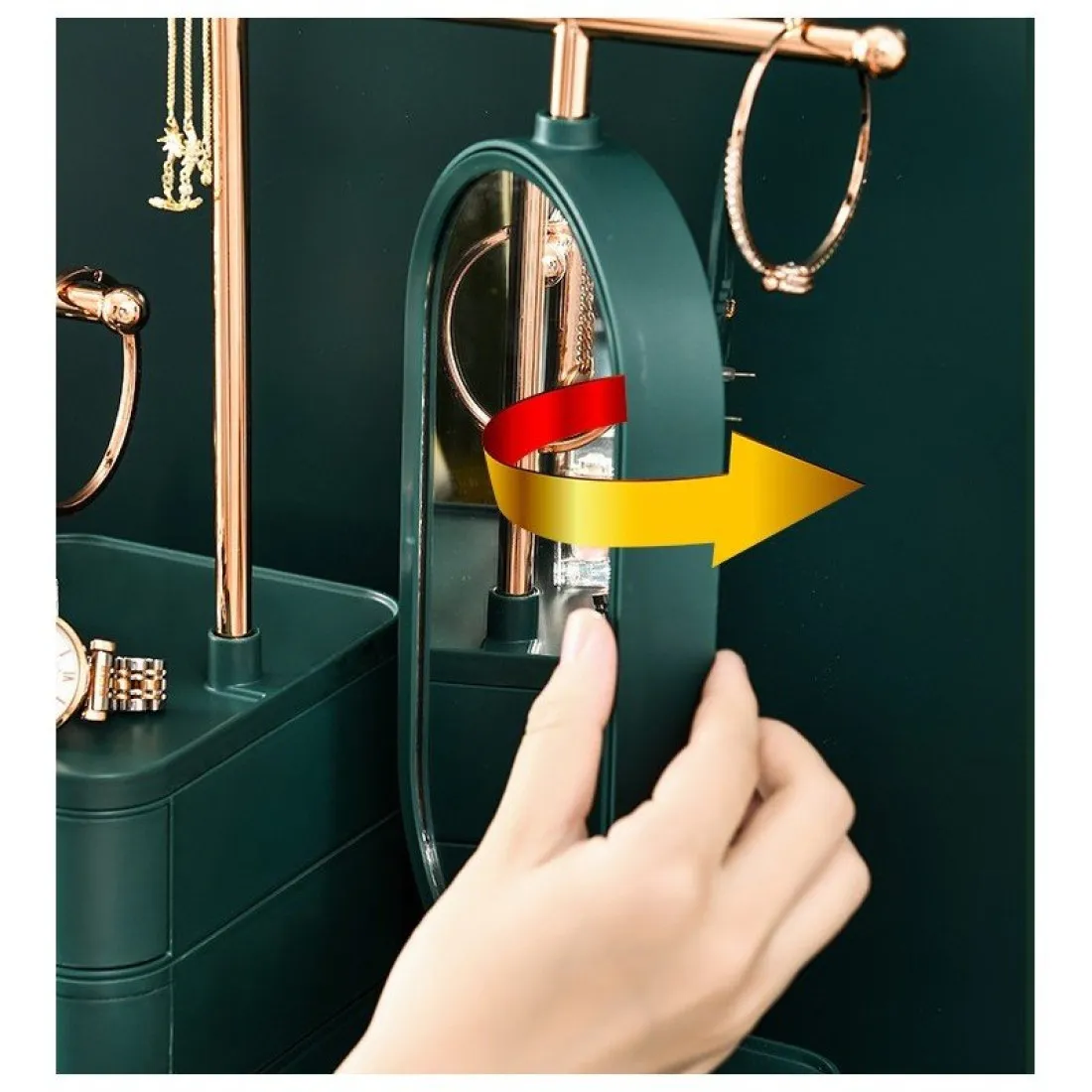 Organizér na šperky a kozmetiku so zrkadlom - zelený