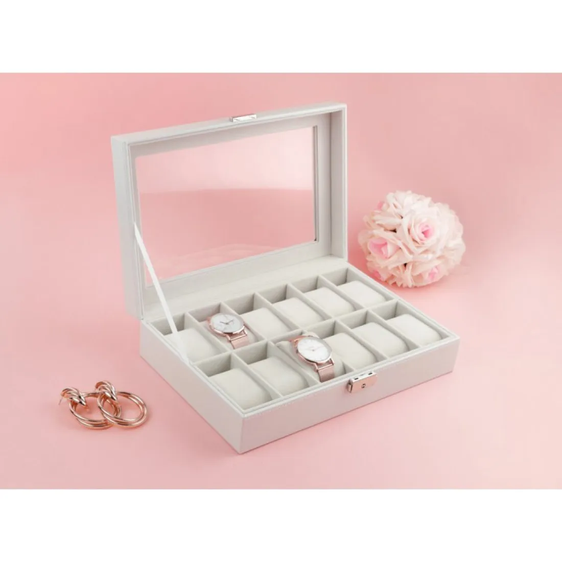 Organizér, úložný box na hodinky 12ks, biely