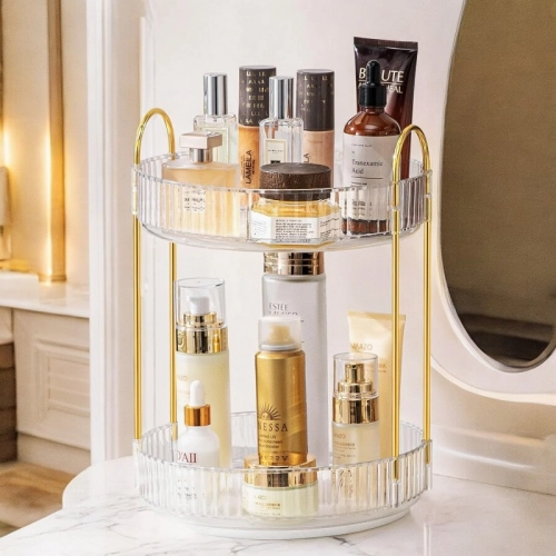 Otočný stojan/organizér na kosmetiku se dvěma policemi