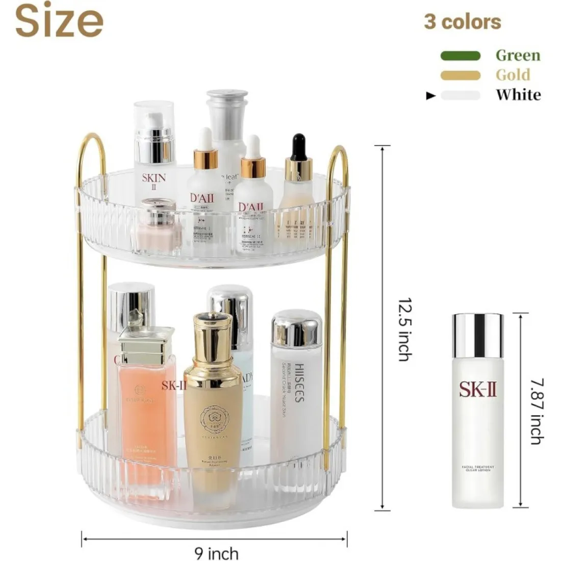 Otočný stojan/organizér na kosmetiku se dvěma policemi