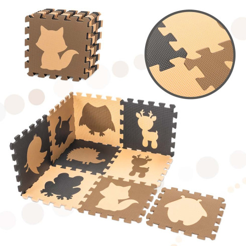 Pěnová podložka puzzle 9ks, hnědá zvířátka