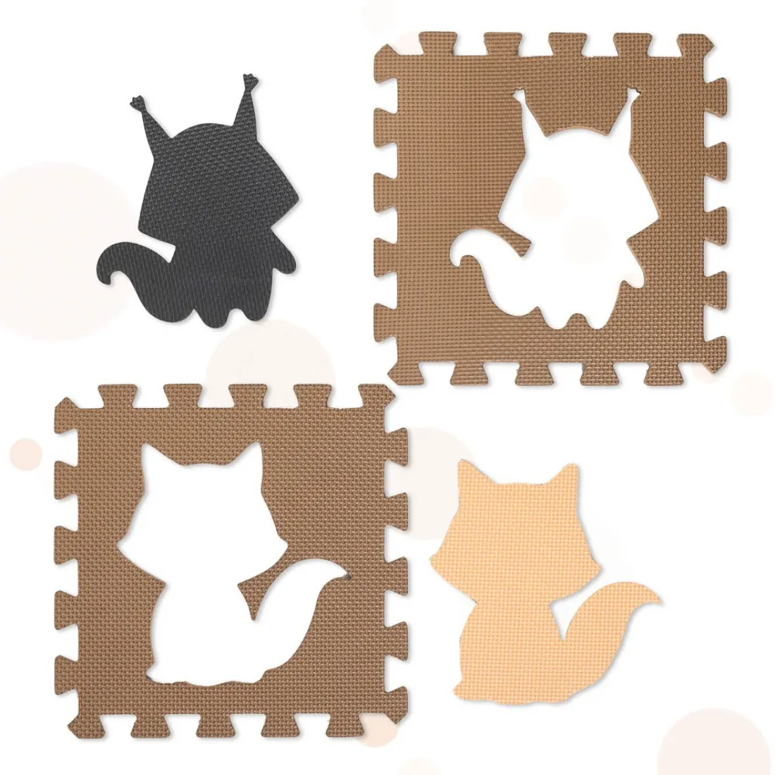 Penová podložka puzzle 9ks, hnedé zvieratká