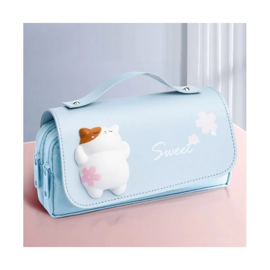 Penál multifunkční, dvoukomorový, modrý