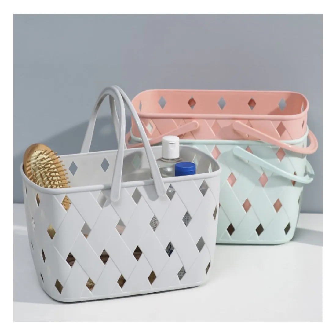 Plastový organizér - úložný košík, růžový