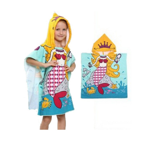 Plážová osuška s kapucňou, pelerína pre deti - Morská panna, modrá