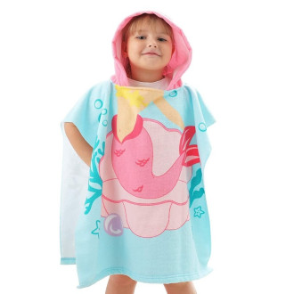 Plážová osuška s kapucňou, pelerína pre deti - Morská panna, modro-ružová