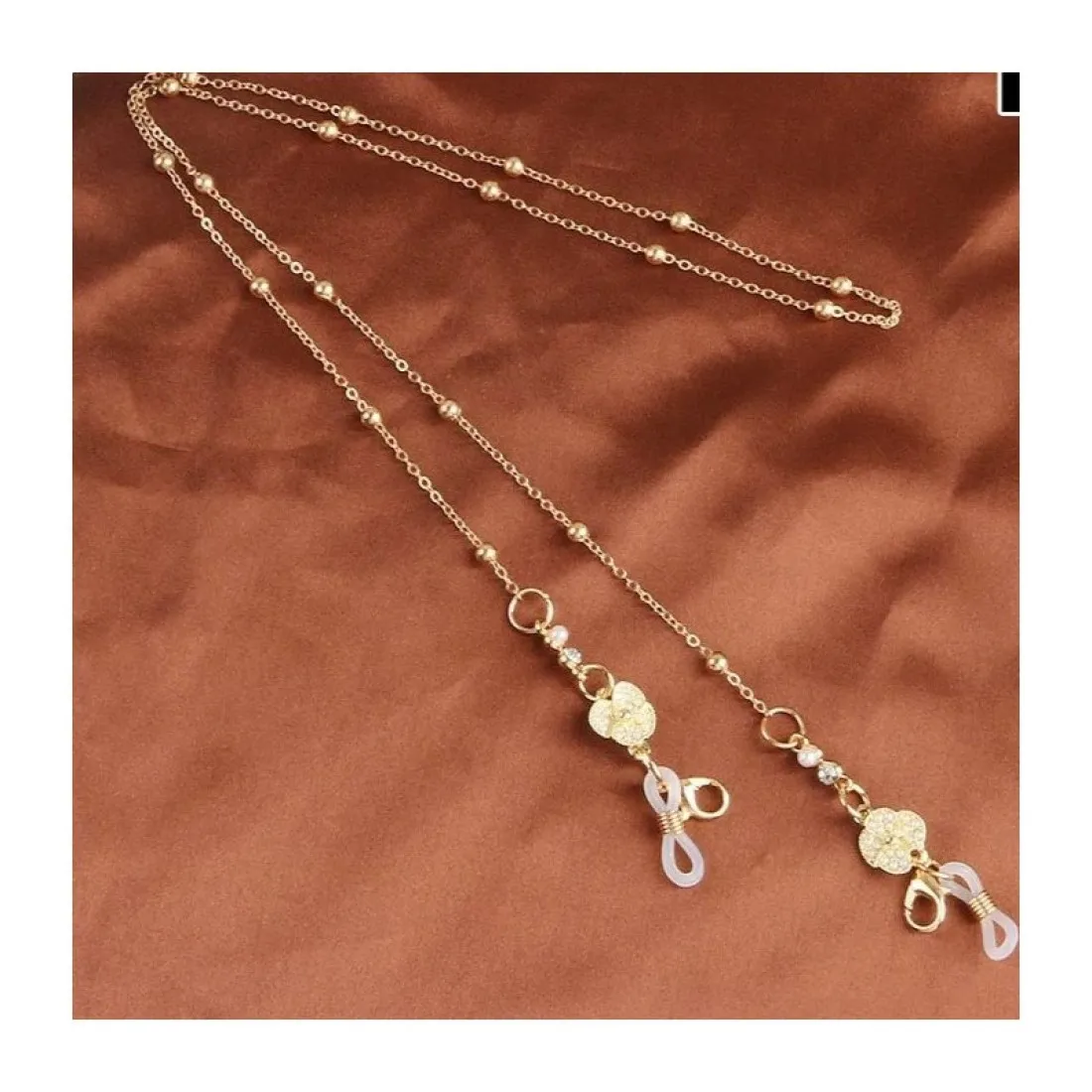 Retiazka na okuliare - zlatý kvietok so zirkónmi, 68cm