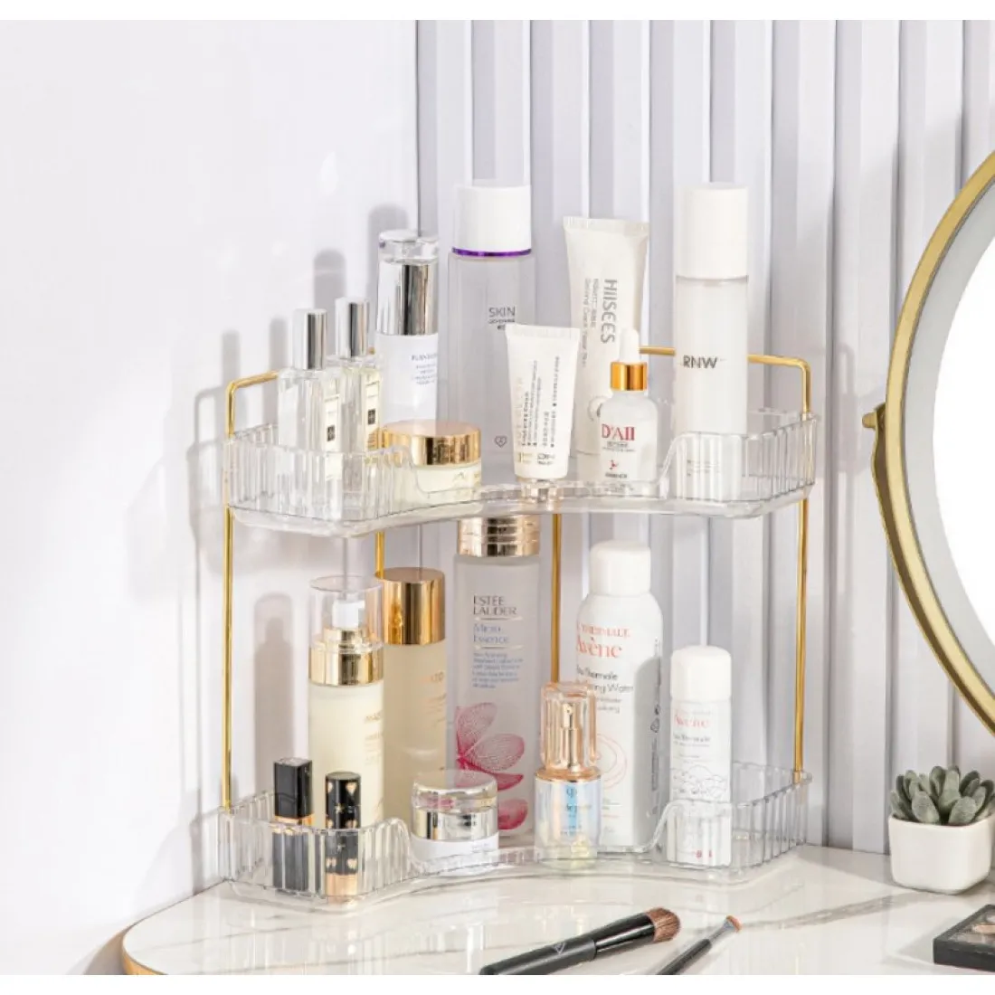 Rohový stojan/organizér se dvěma policemi