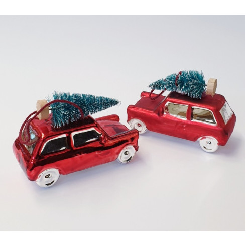Sklenená vianočná dekorácia - ozdoba autíčko 10 cm