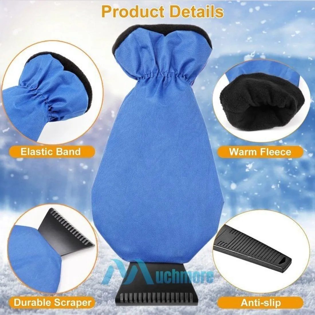 Škrabka s rukavicou na ľad do auta - modrá