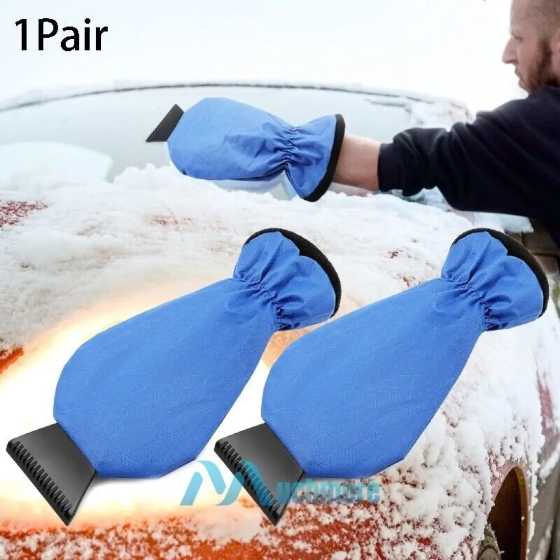 Škrabka s rukavicou na ľad do auta - modrá