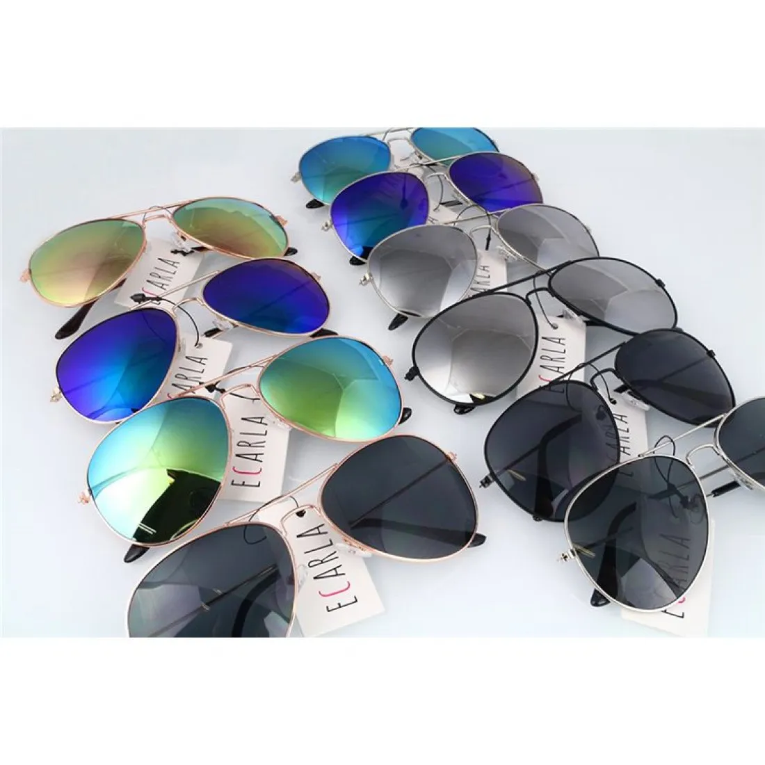 Slnečné okuliare pilotky - tyrkysové so zlatým rámom