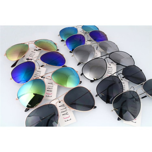 Slnečné okuliare pilotky - tyrkysové so zlatým rámom