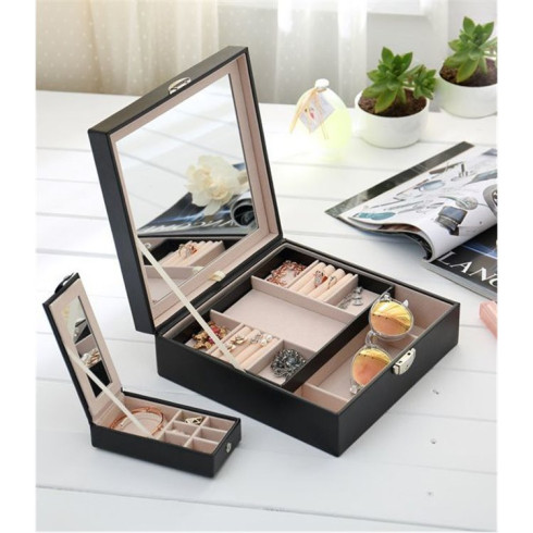 Šperkovnica so zrkadlom - čierna