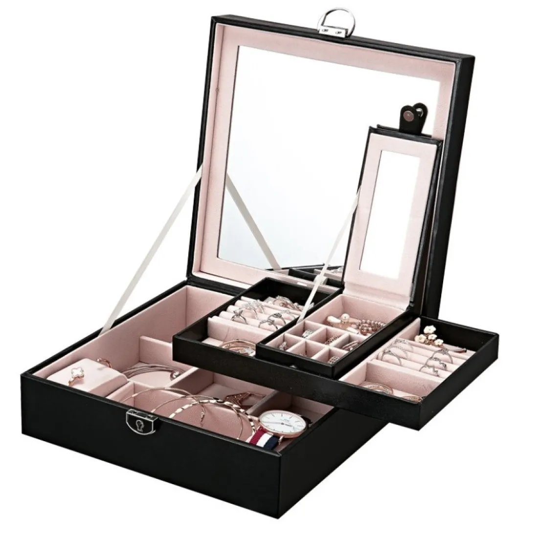 Šperkovnica so zrkadlom - čierna