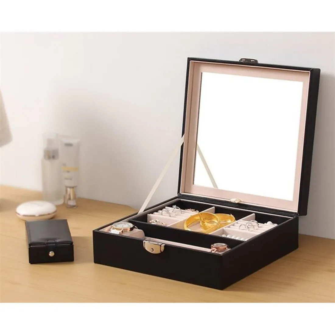 Šperkovnica so zrkadlom - čierna