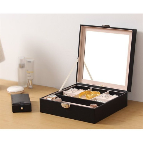 Šperkovnica so zrkadlom - čierna