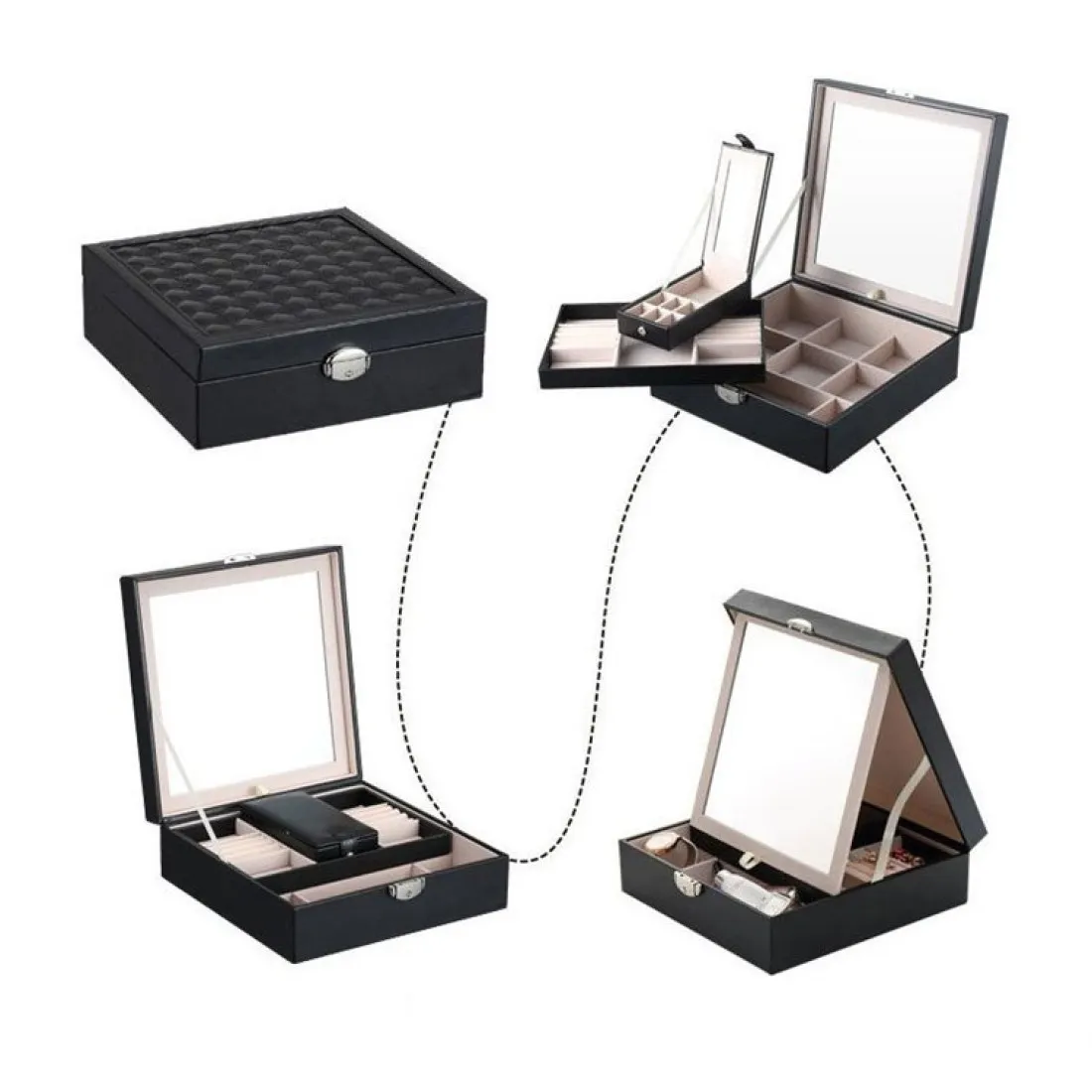 Šperkovnica so zrkadlom - čierna