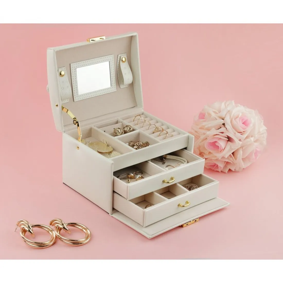 Šperkovnica - kufrík na bižutériu, elegantná biela