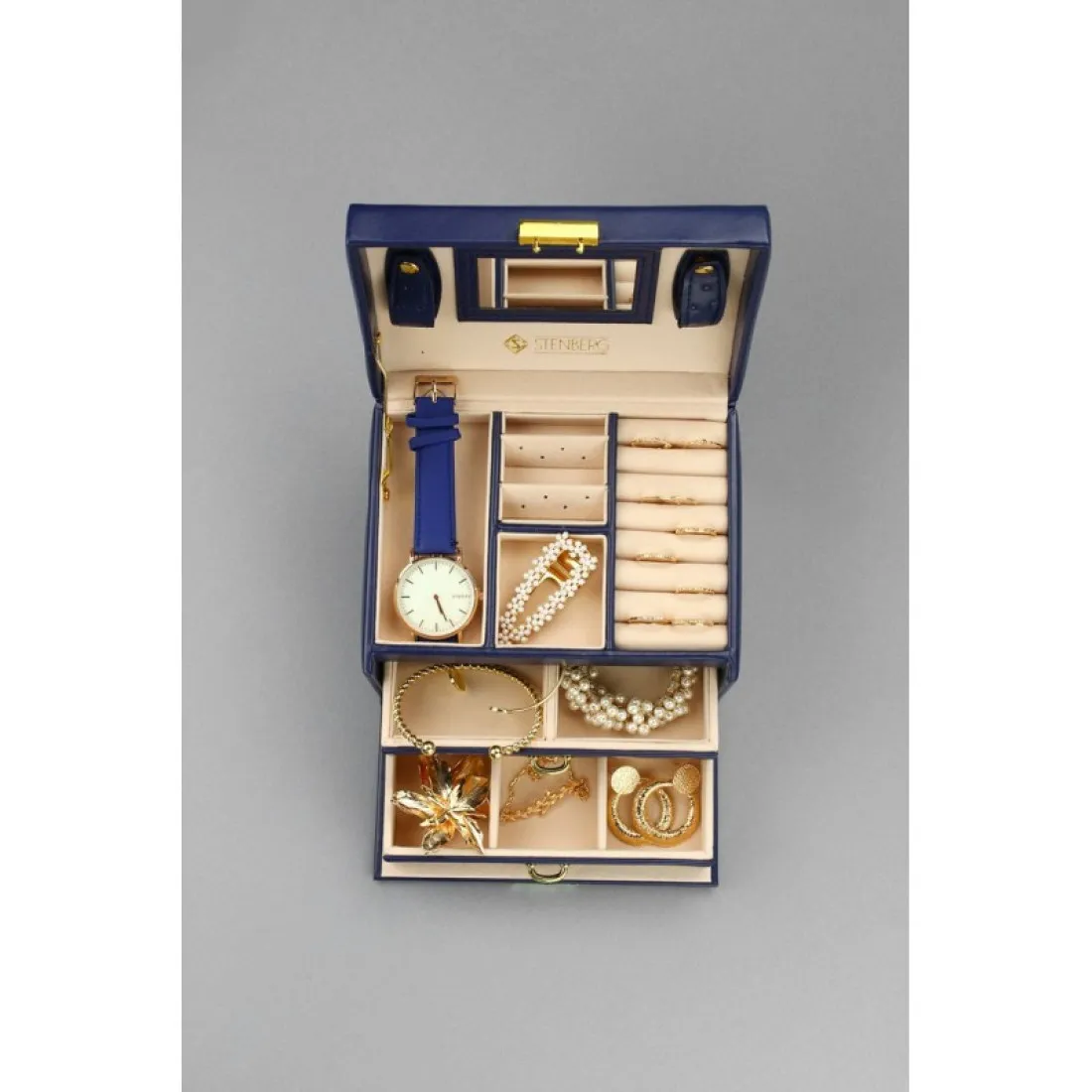 Šperkovnice - kufřík na bižuterii, elegantní tmavě modrá