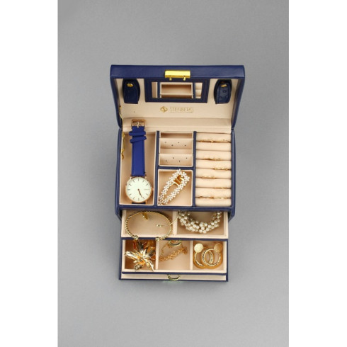 Šperkovnice - kufřík na bižuterii, elegantní tmavě modrá