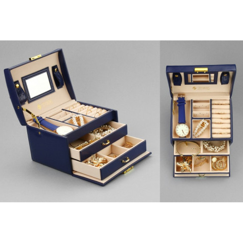 Šperkovnice - kufřík na bižuterii, elegantní tmavě modrá