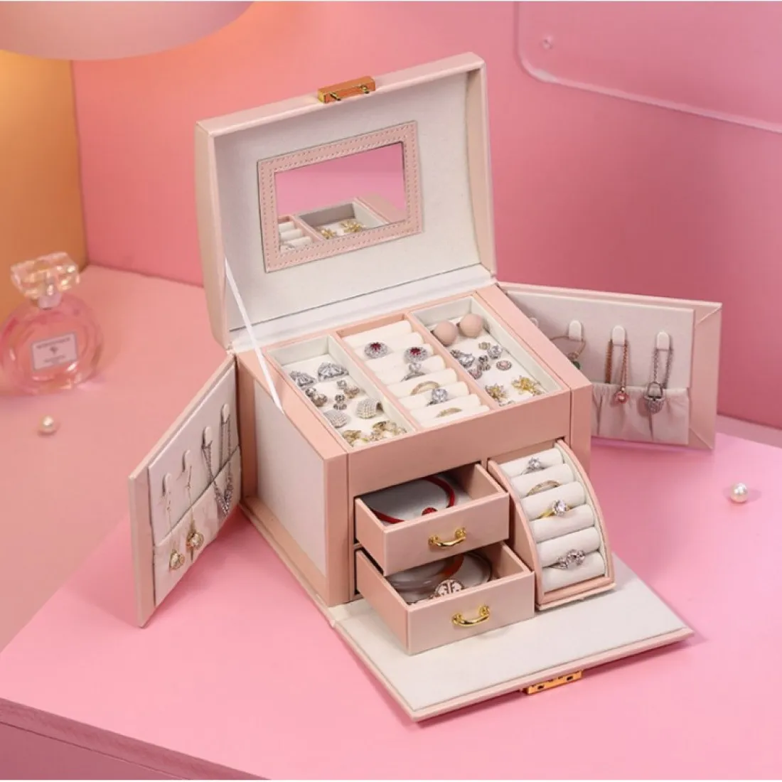 Šperkovnice - kufřík na bižuterii, pudrově růžová