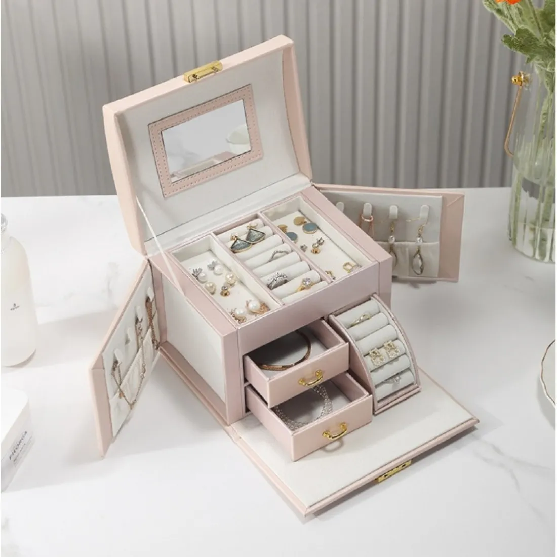 Šperkovnice - kufřík na bižuterii, pudrově růžová