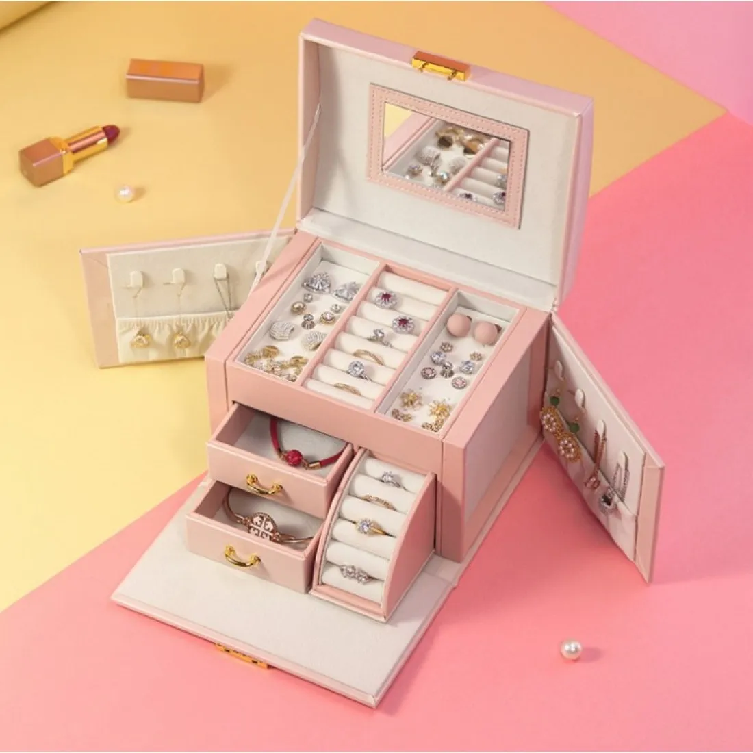 Šperkovnice - kufřík na bižuterii, pudrově růžová