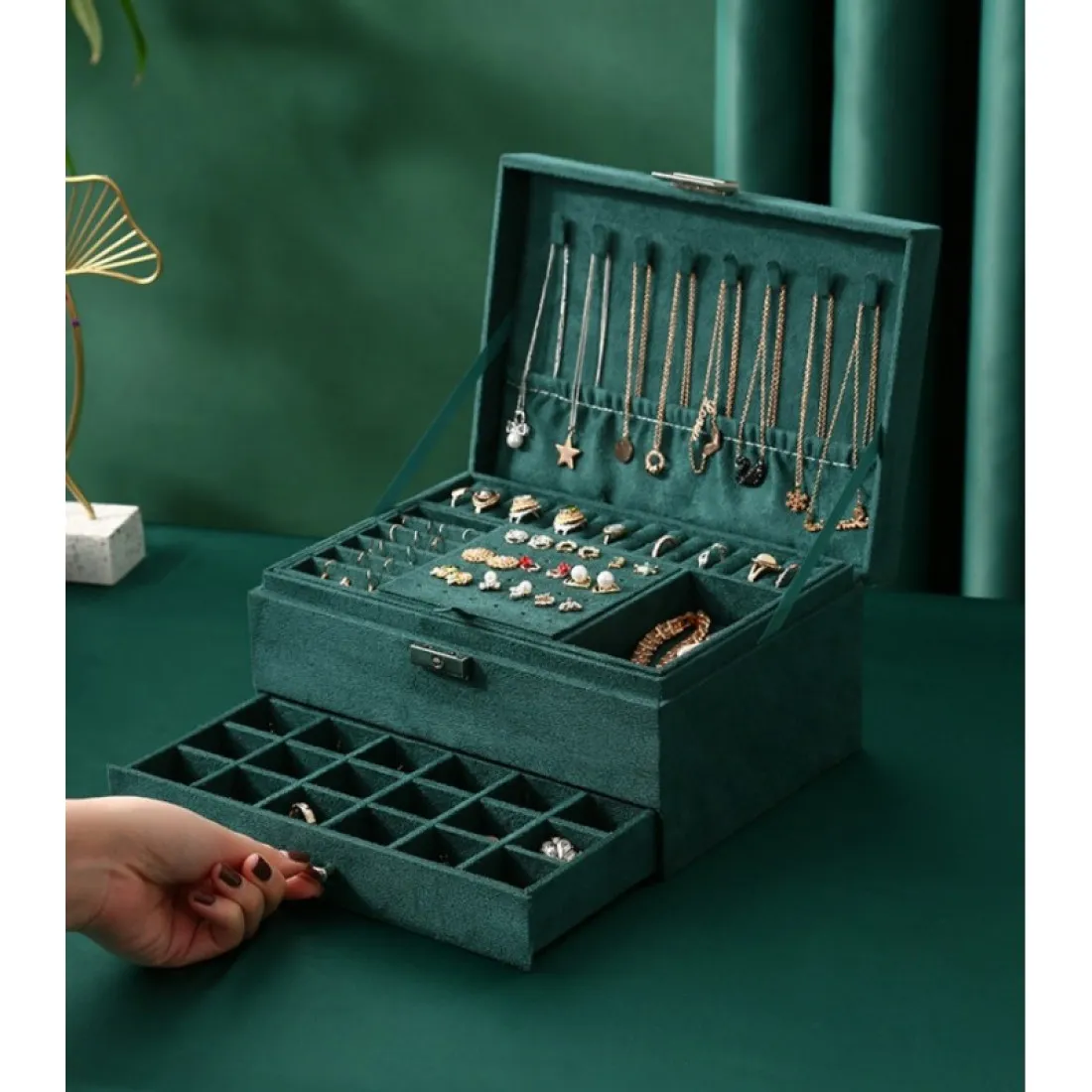 Šperkovnice - organizér na bižuterii, zelený