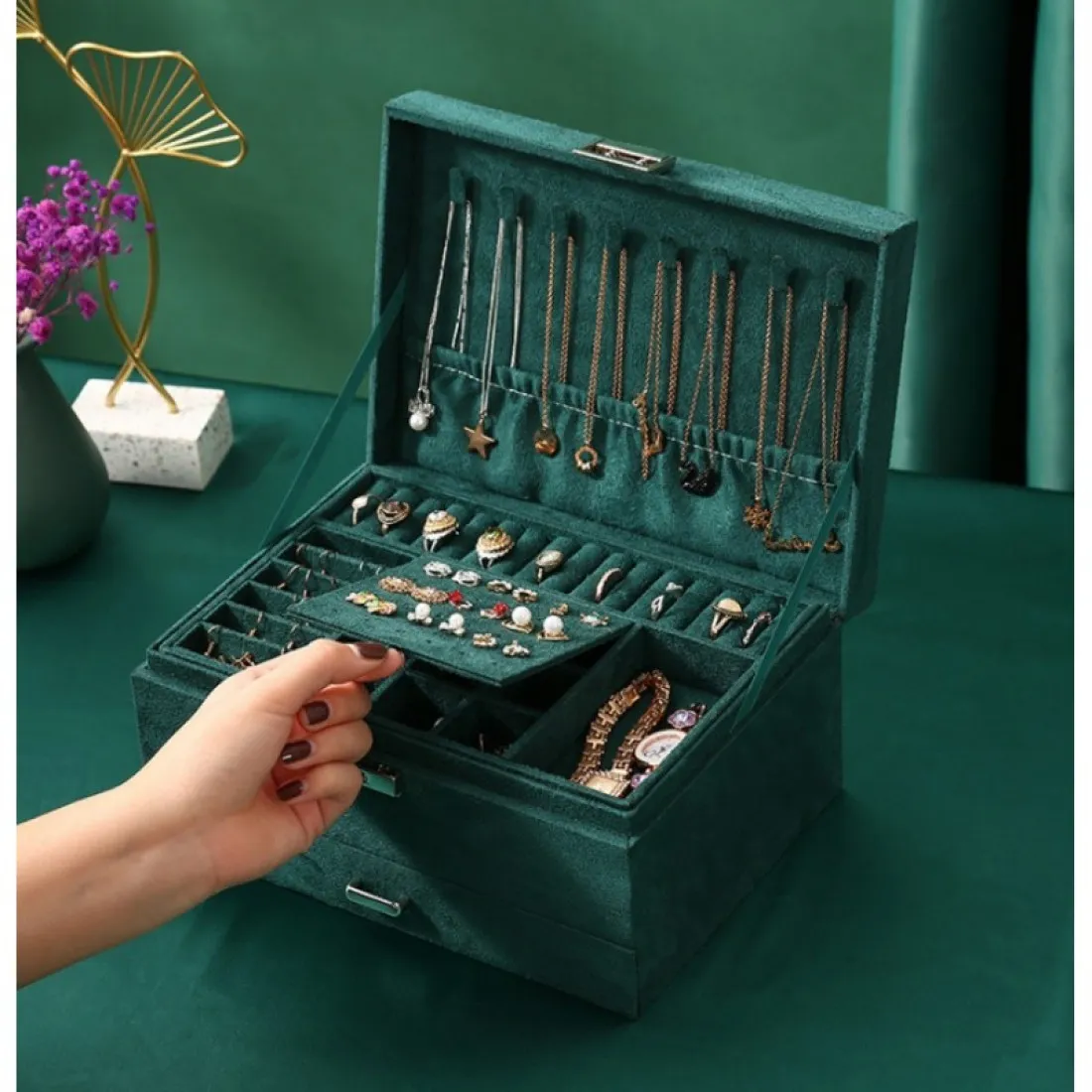 Šperkovnice - organizér na bižuterii, zelený