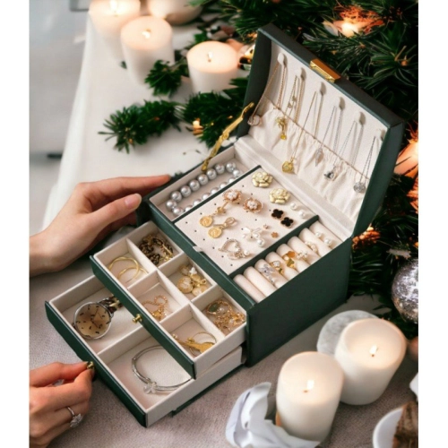 Šperkovnice - organizér na hodinky a šperky - zelený