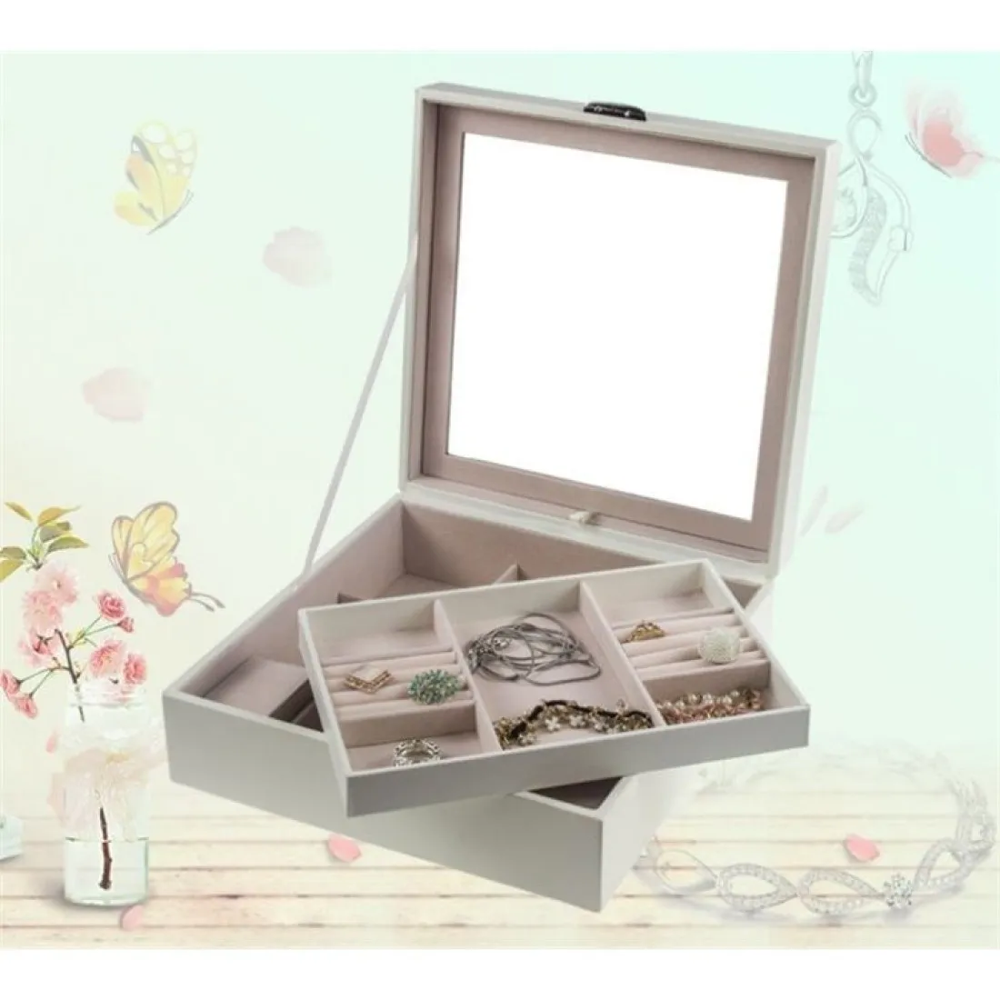 Šperkovnica so zrkadlom - biela