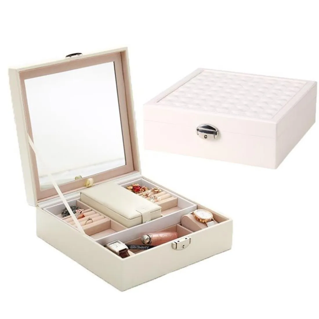 Šperkovnica so zrkadlom - biela