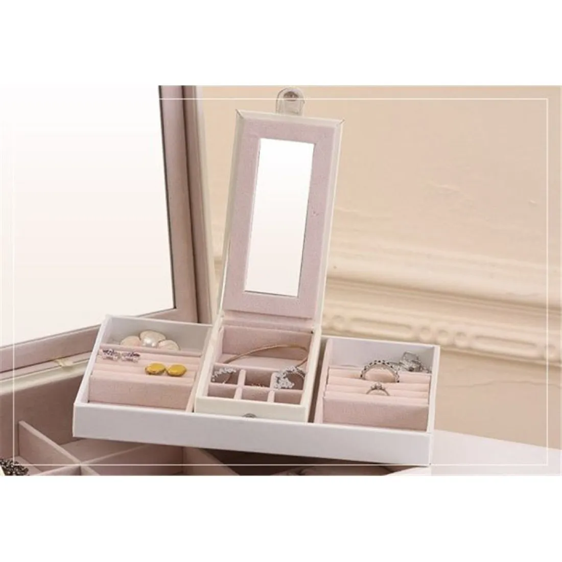 Šperkovnica so zrkadlom - biela