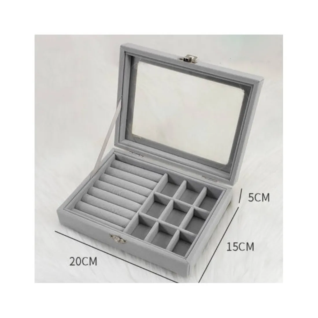 Šperkovnice, úložný box na bižuterii - šedá