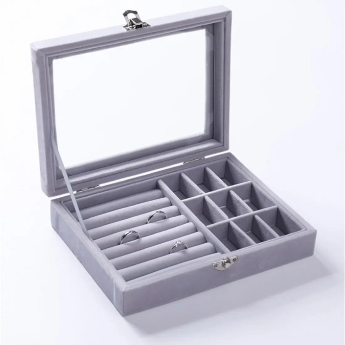 Šperkovnice, úložný box na bižuterii - šedá
