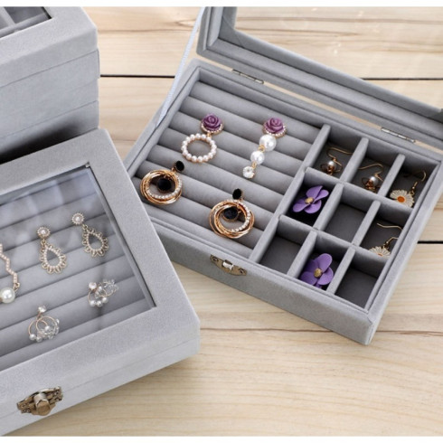 Šperkovnica, úložný box na bižutériu - šedá