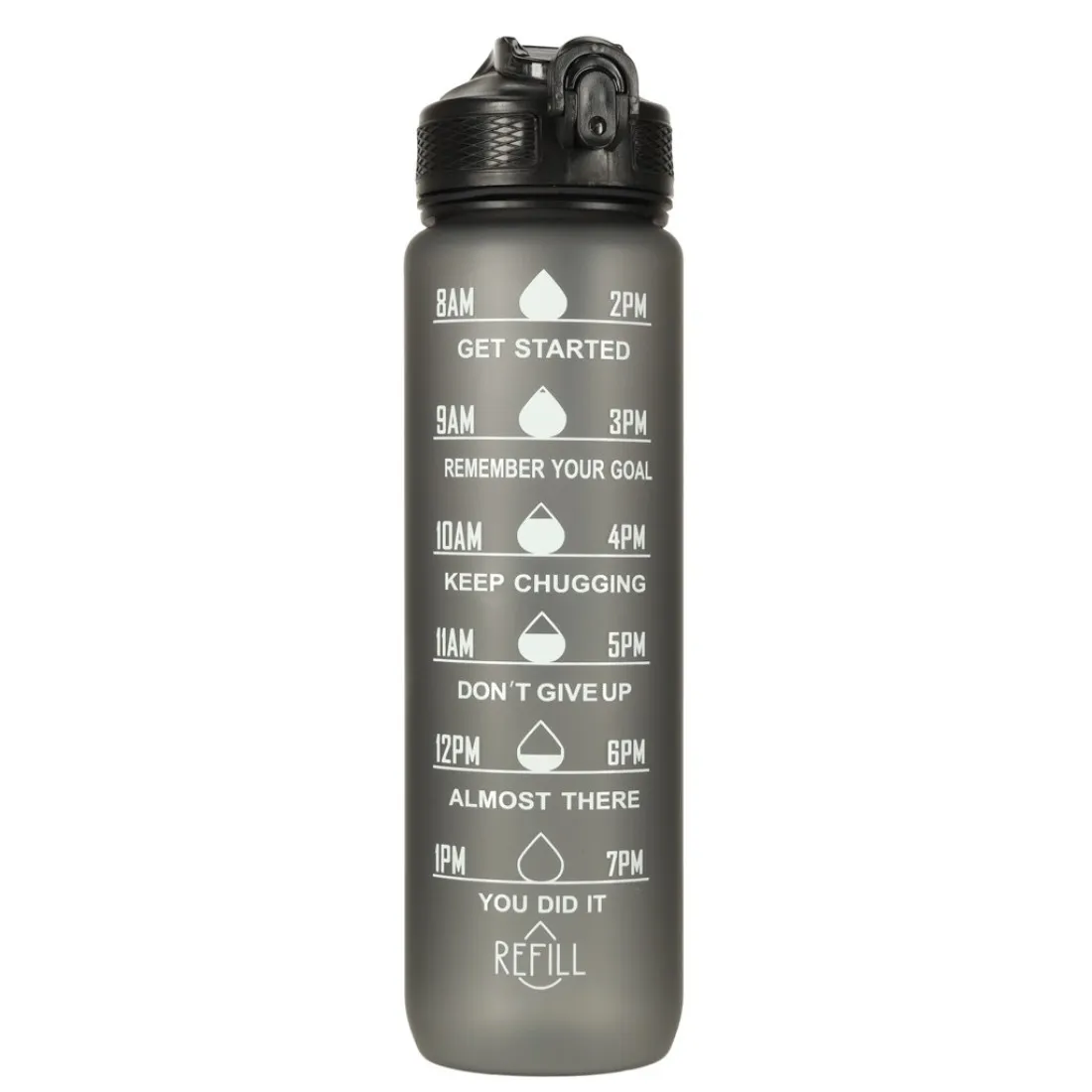 Športová fľaša na vodu s denným časovým plánovačom 1L - šedá