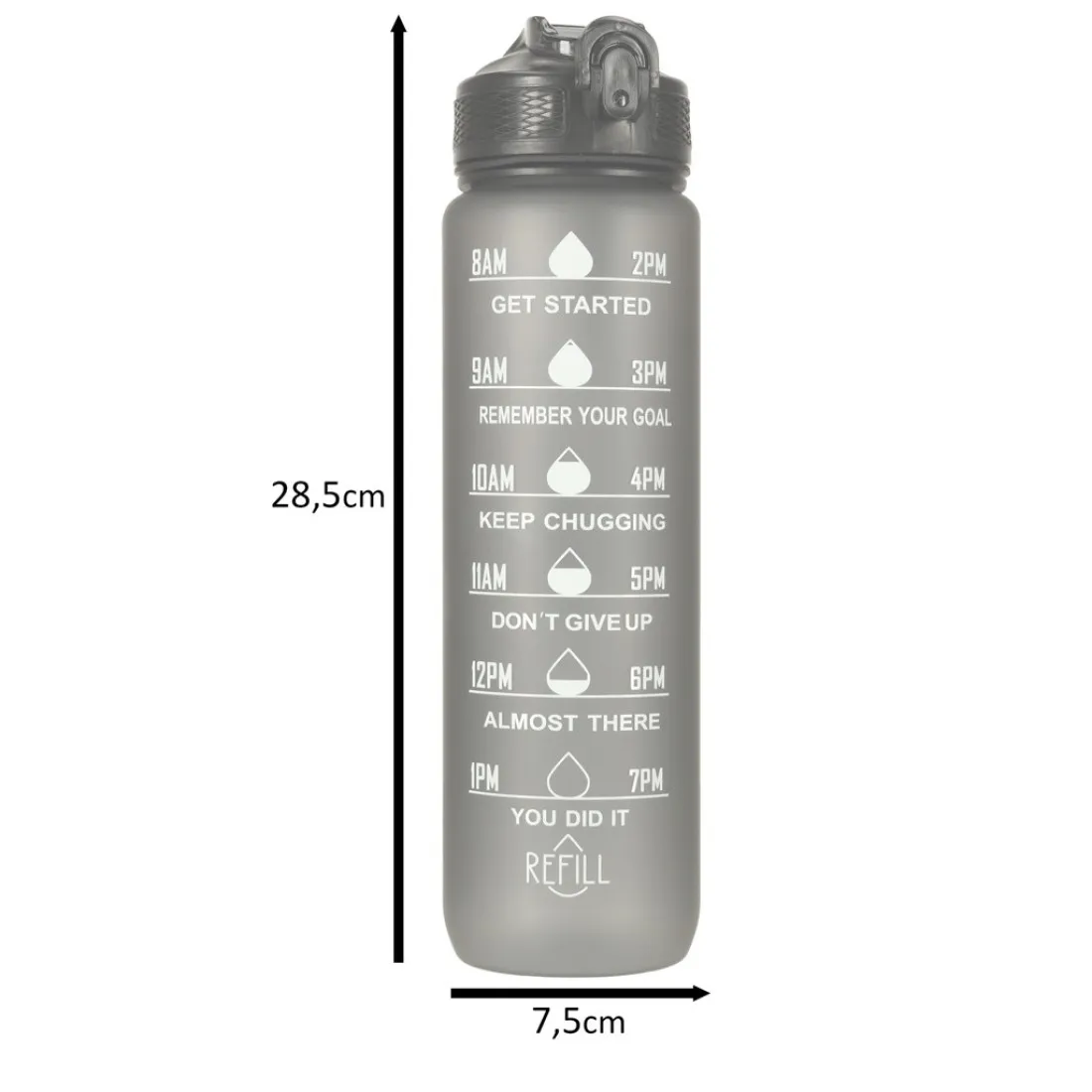 Športová fľaša na vodu s denným časovým plánovačom 1L - šedá