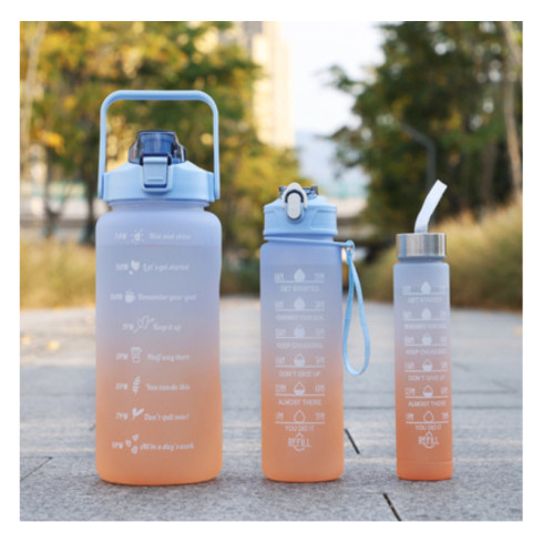 Športová fľaša na vodu s denným časovým plánovačom 3v1 - oranžové ombré