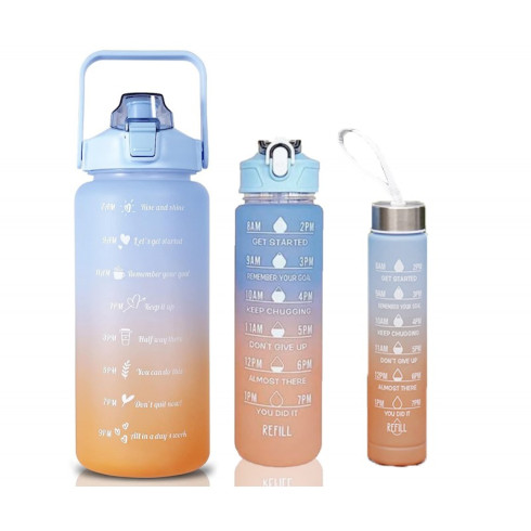 Športová fľaša na vodu s denným časovým plánovačom 3v1 - oranžové ombré