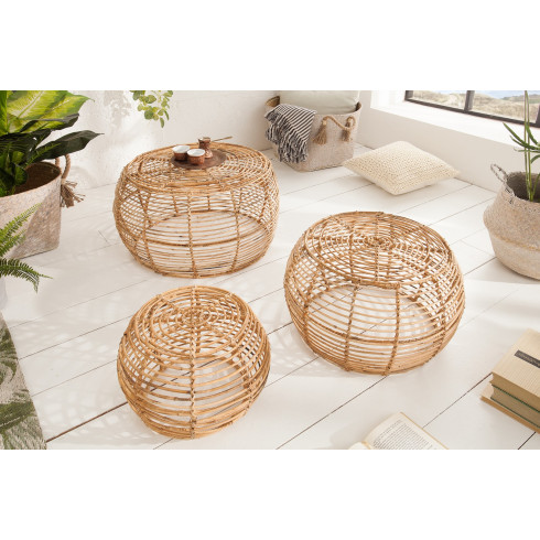Štýlový ratanový stolík Bamboo Lounge - set 3 ks