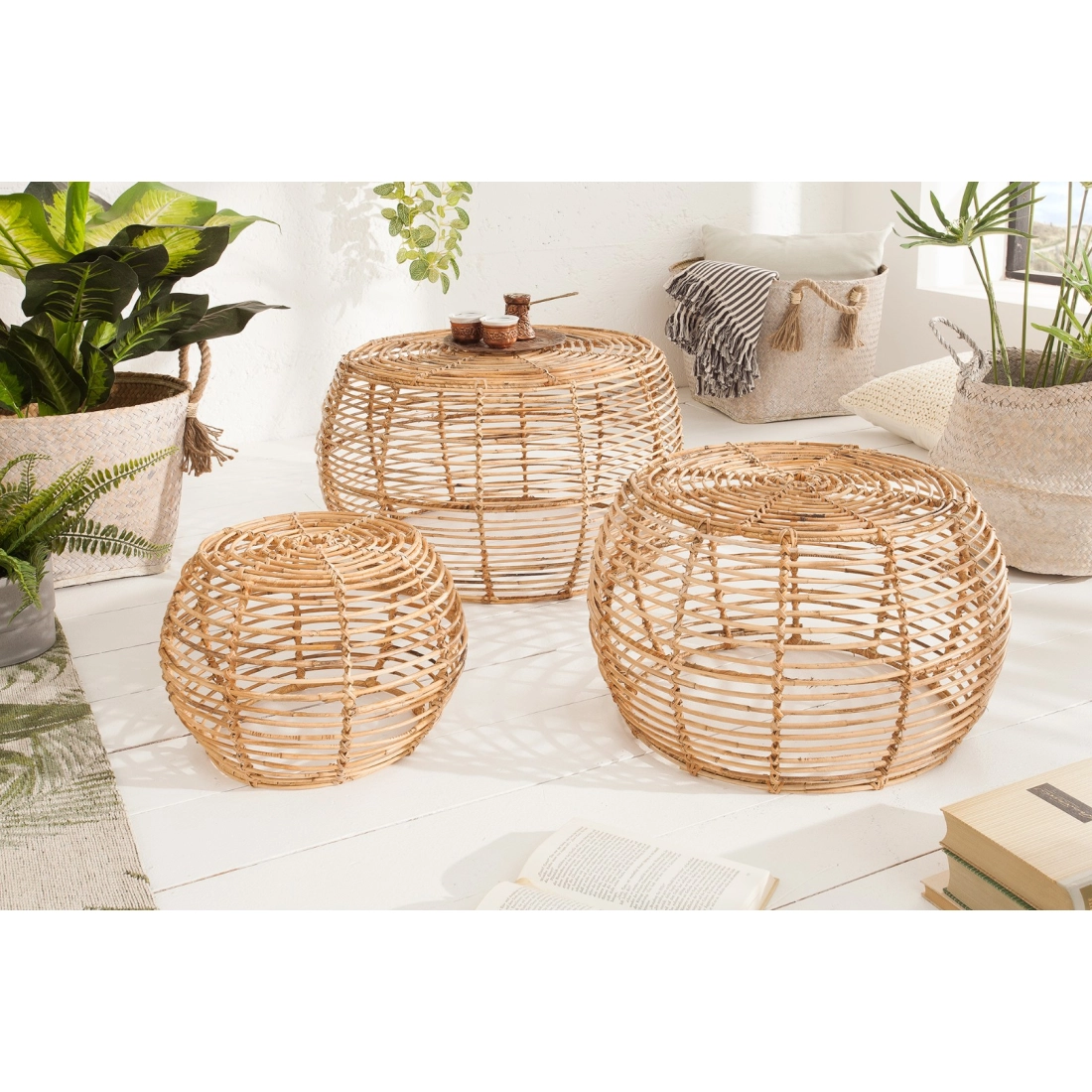 Štýlový ratanový stolík Bamboo Lounge - set 3 ks
